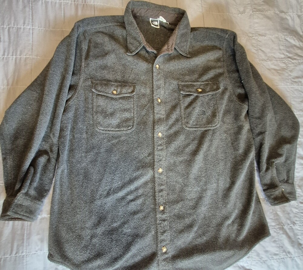 North Face Shirt Jacket Mens XL Gray Fleece Button Up Outdoor Western Pockets